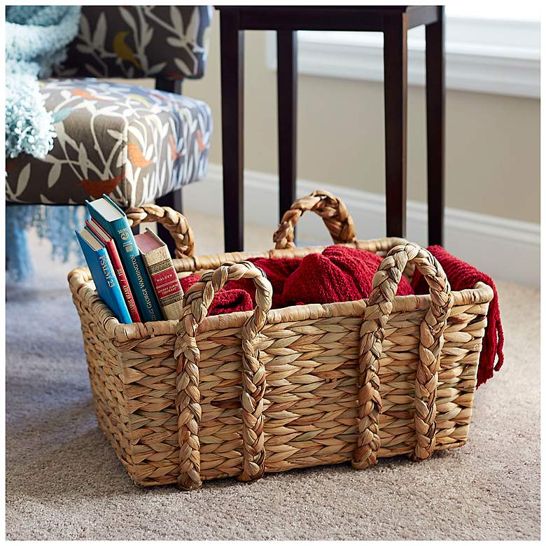 Image 1 Wicker Storage Basket with Handles, Handwoven, Metal Frame, Large Capacity