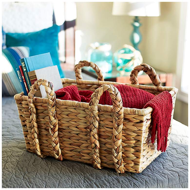 Image 3 Wicker Storage Basket with Handles, Handwoven, Metal Frame, Large Capacity more views