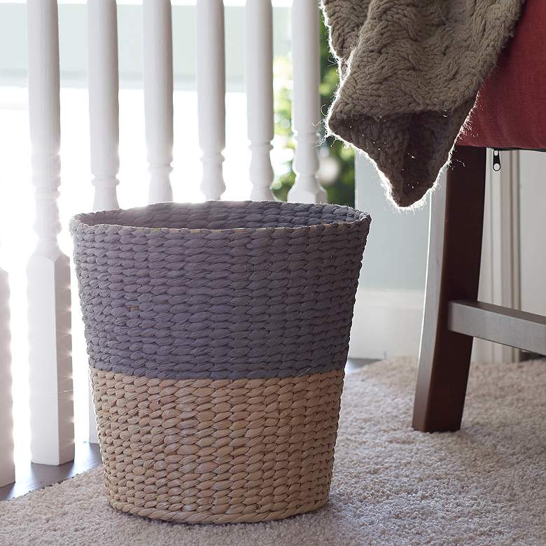 Image 1 Wicker Waste Basket, 2-tone Waste Bin