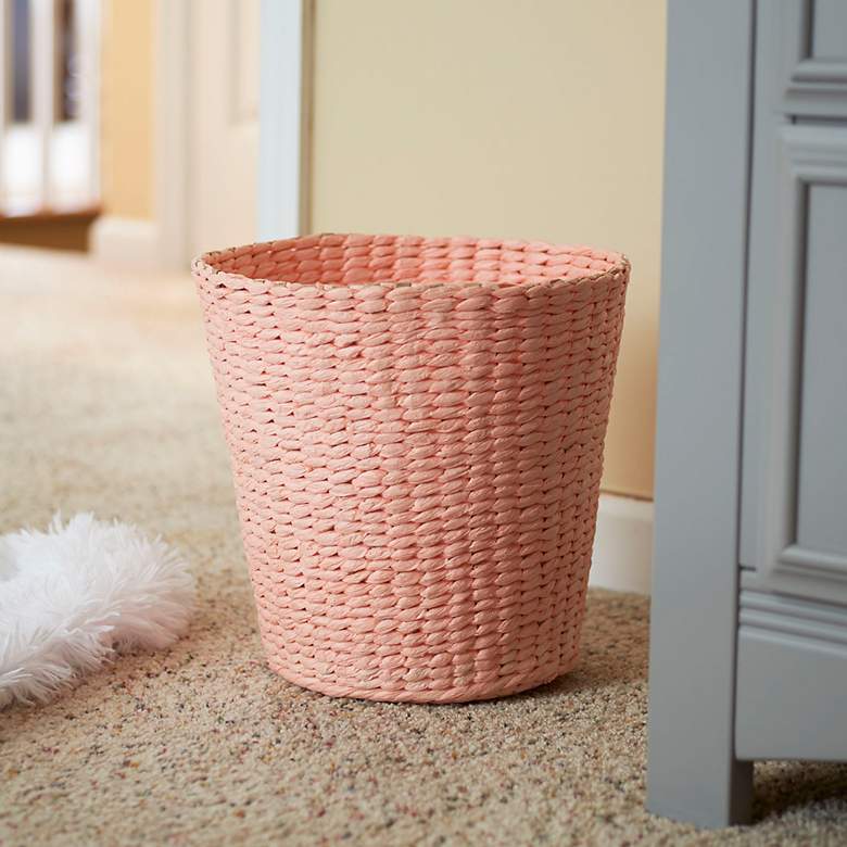 Image 1 Wicker Waste Basket, Pink Waste Bin