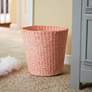 1_Wicker Waste Basket, Pink Waste Bin