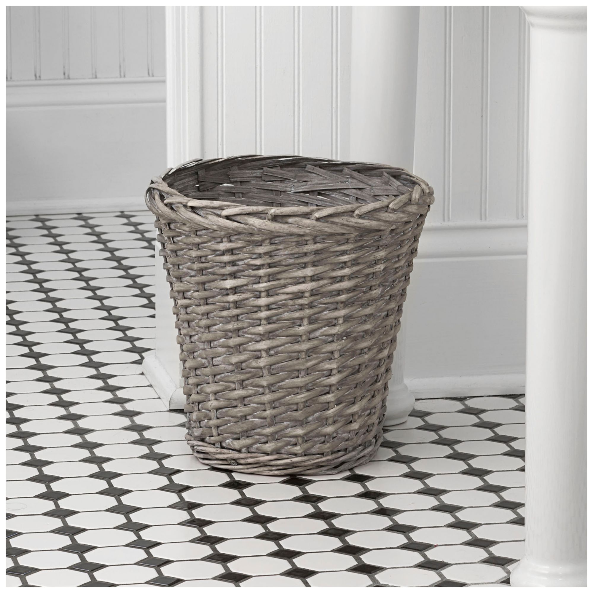Image 2 Wicker Waste Basket, Willow Weave Distressed Gray,Plastic Liner more views