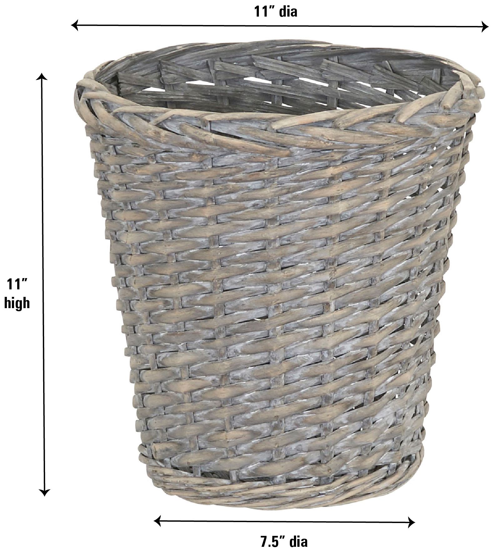 Image 3 Wicker Waste Basket, Willow Weave Distressed Gray,Plastic Liner more views