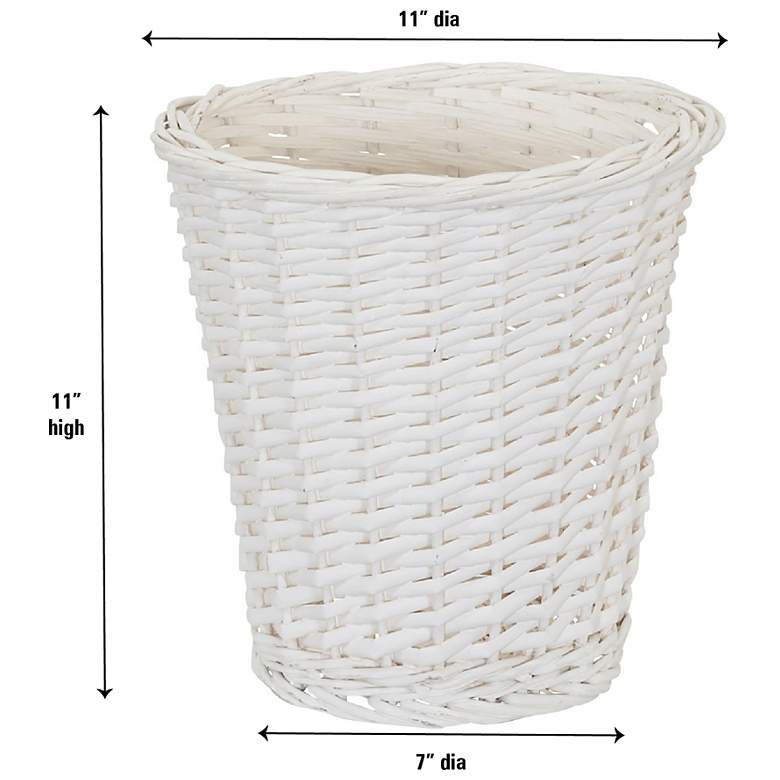 Image 3 Wicker Waste Basket, Willow Weave Painted White, Includes Plastic Liner more views