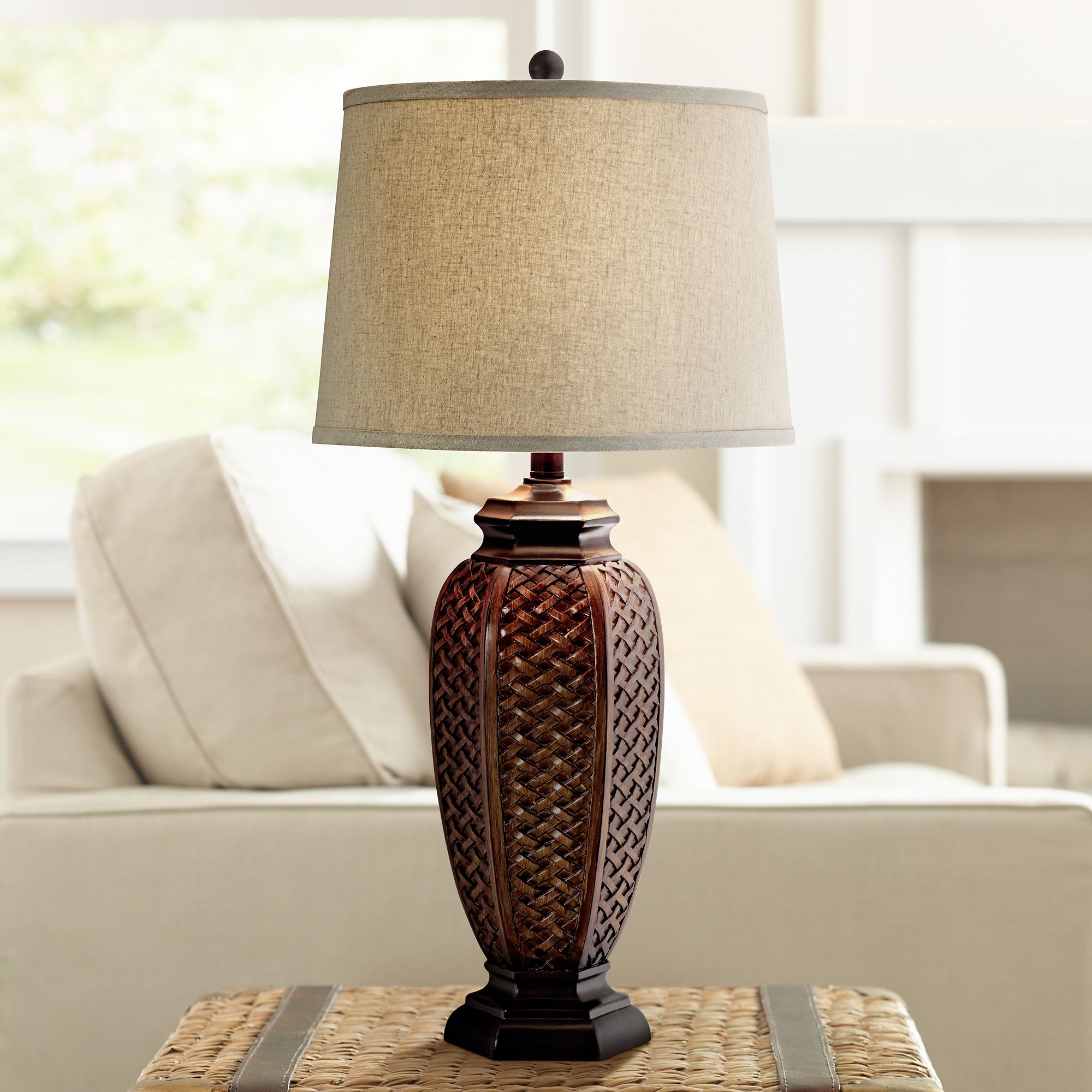 brown wicker table lamp