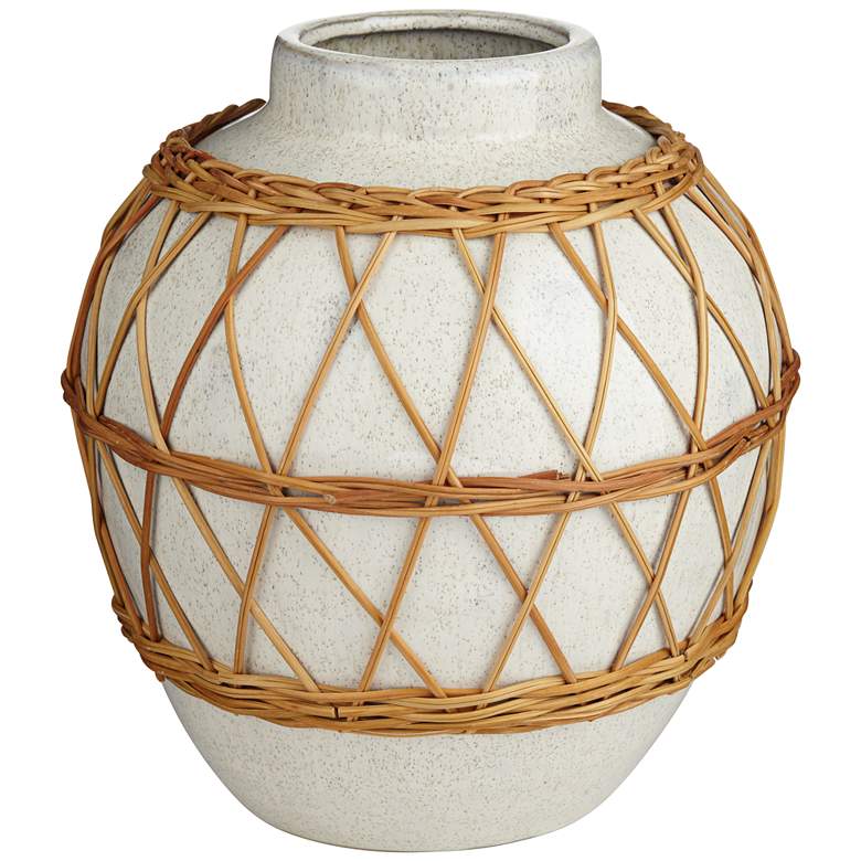 Image 1 Wicker Wrap White 10" High Porcelain Decorative Vase