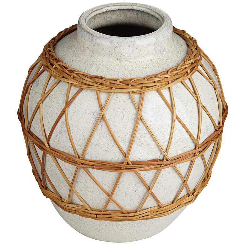 Wicker Wrap White 10&quot; High Porcelain Decorative Vase more views
