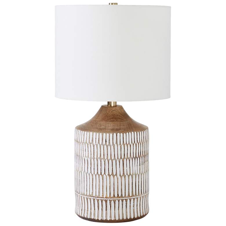 Image 2 Wickes* White-Washed Carved Mango Wood Table Lamp