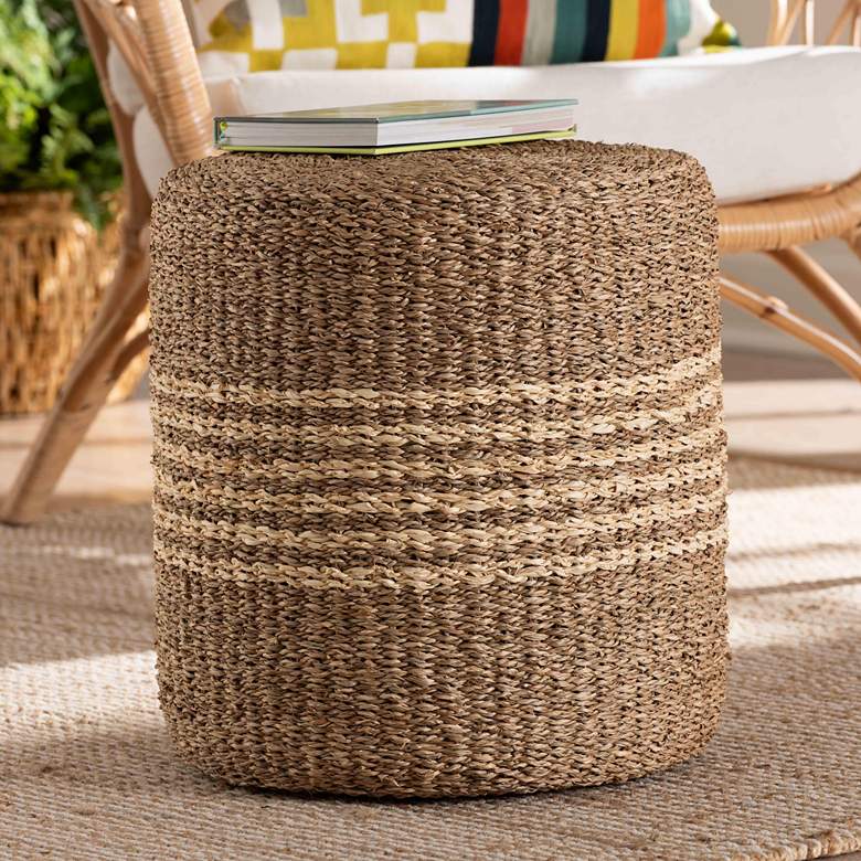 Image 1 Wickham Natural Brown Seagrass Ottoman Footstool