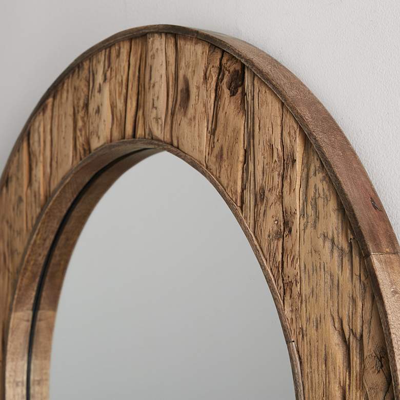 Image 3 Wickland Reclaimed Railroad Ties 33 1/2" Round Wall Mirror more views