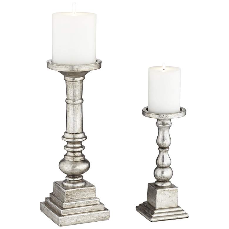Image 1 Wicksham Silver Column Pillar Candle Holders Set of 2