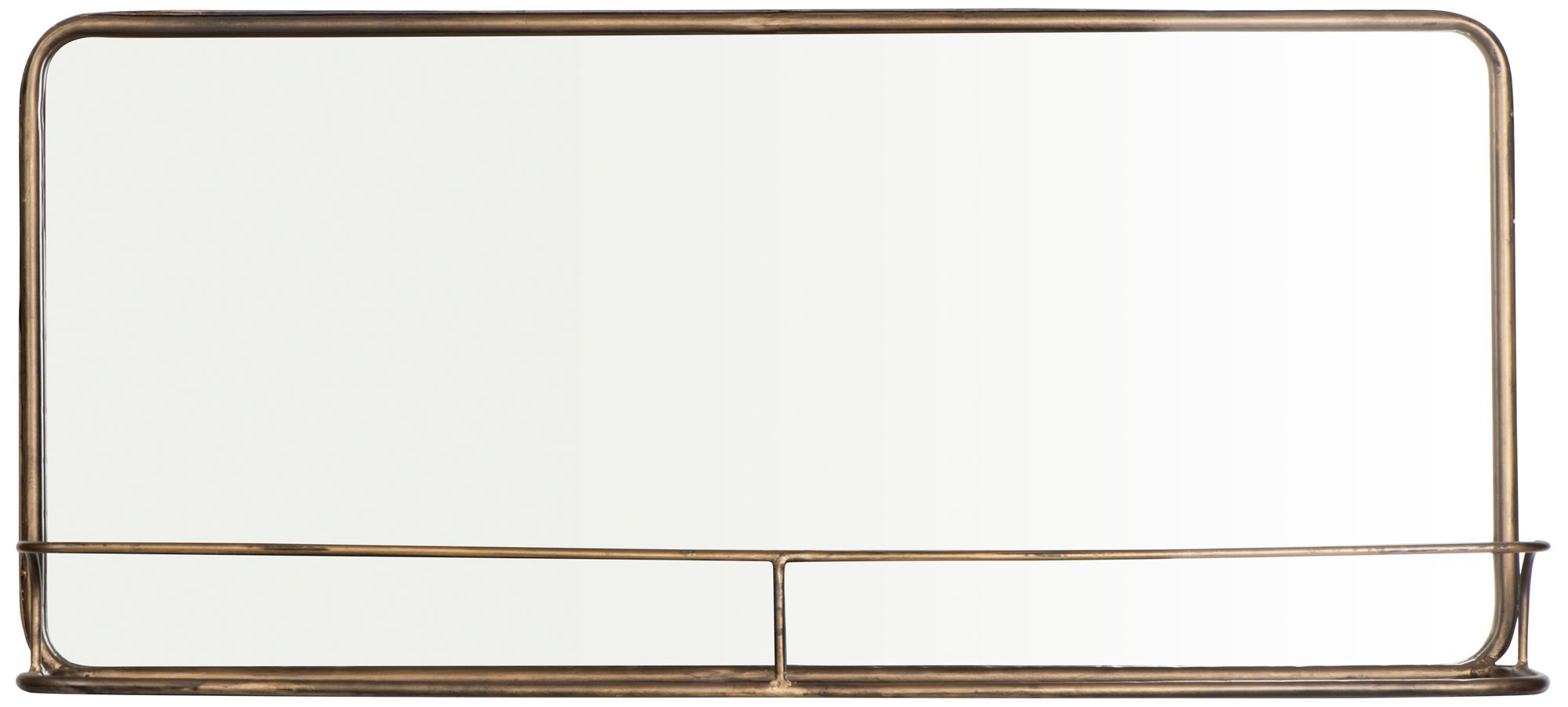 Thumbnail1 of Wide Metal Framed Wall Mirror with Shelf, Brass