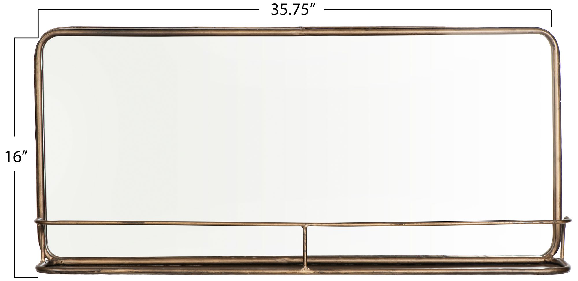 Thumbnail2 of Wide Metal Framed Wall Mirror with Shelf, Brass more views