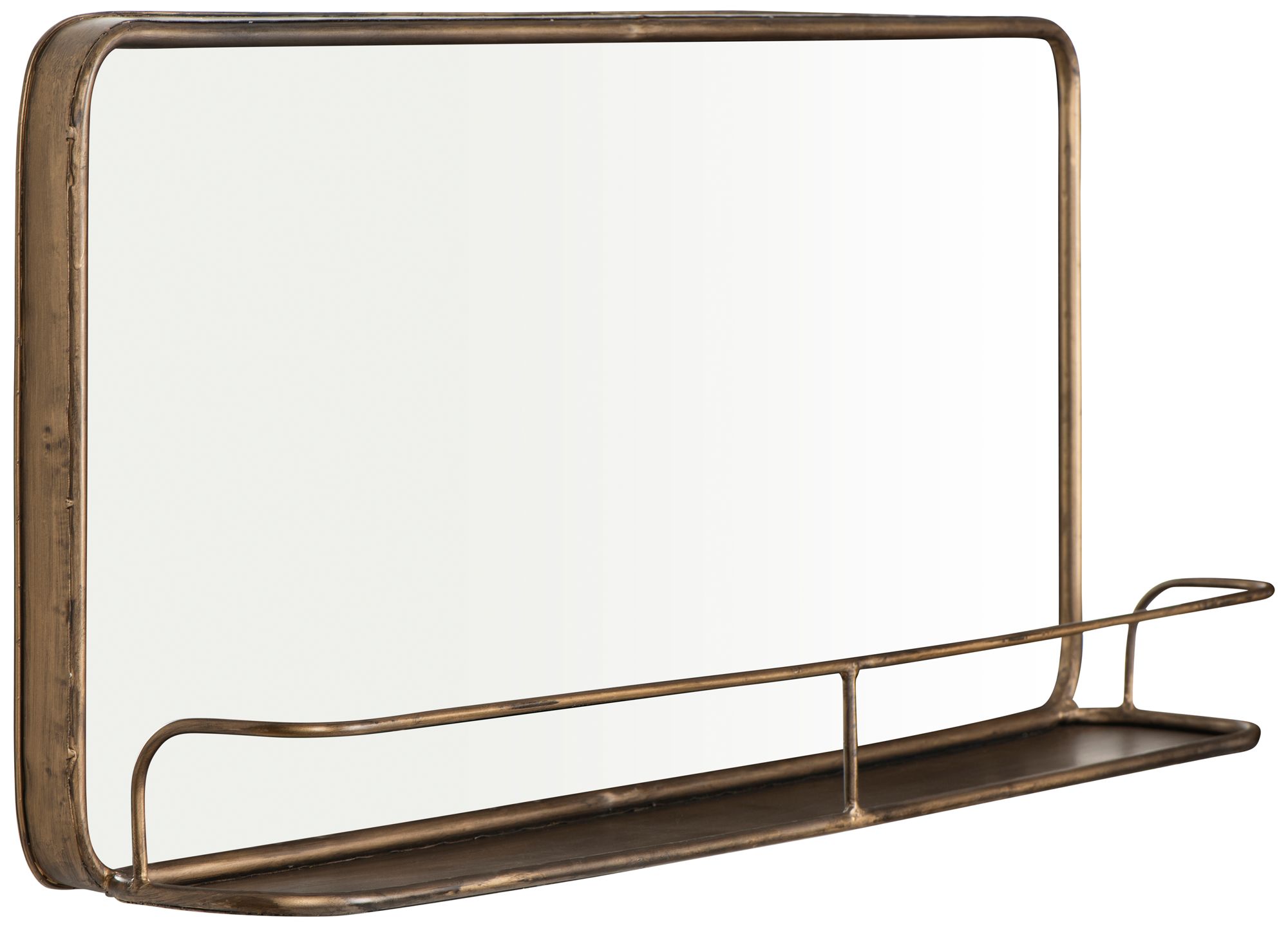 Wide Metal Framed Wall Mirror with Shelf, Brass
