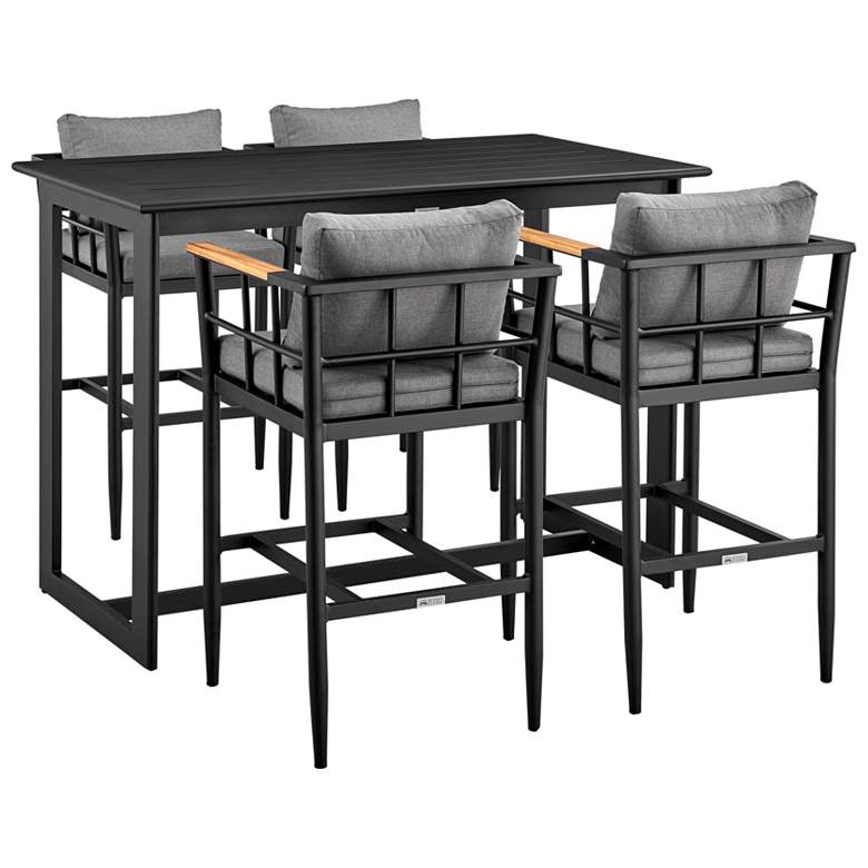 Image 1 Wiglaf Outdoor 5-Piece Bar Table Set in Aluminum with Grey Cushions