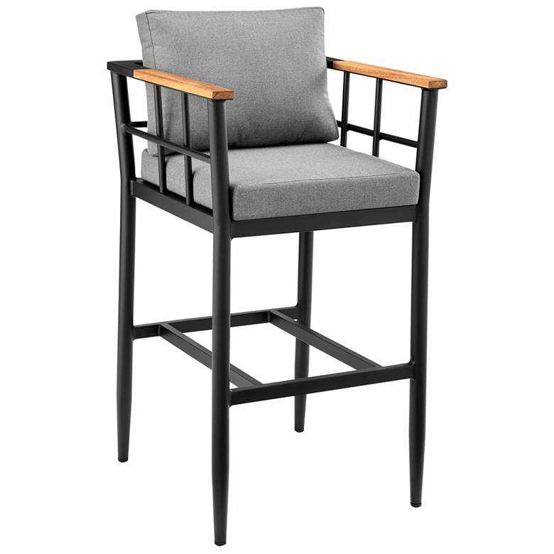 Image 1 Wiglaf Outdoor Patio Bar Stool in Aluminum and Wood with Cushions