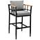 Wiglaf Outdoor Patio Bar Stool in Aluminum and Wood with Cushions