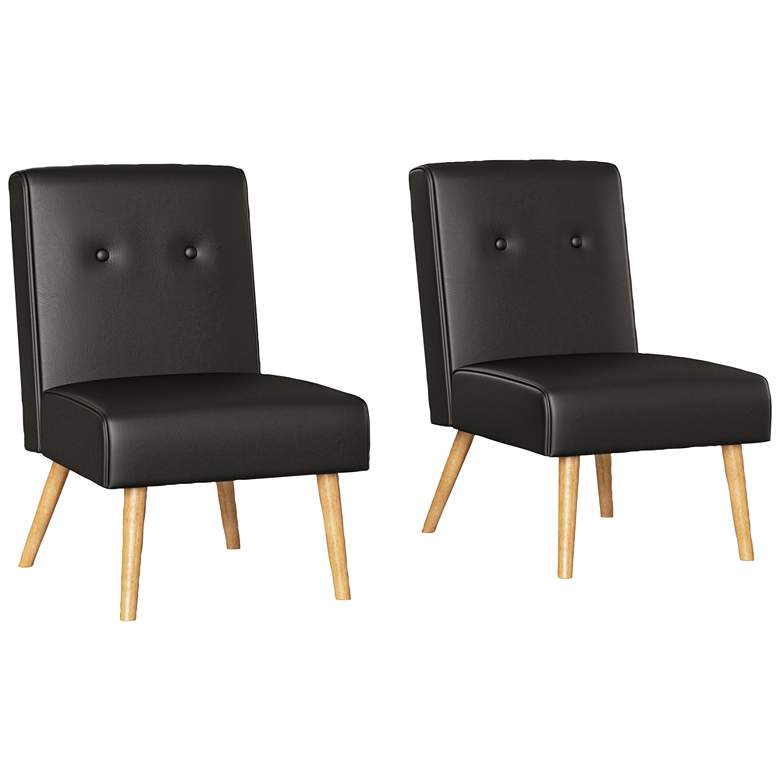 Image 1 Wilbur Espresso Brown Button Tufted Armless Chairs Set of 2