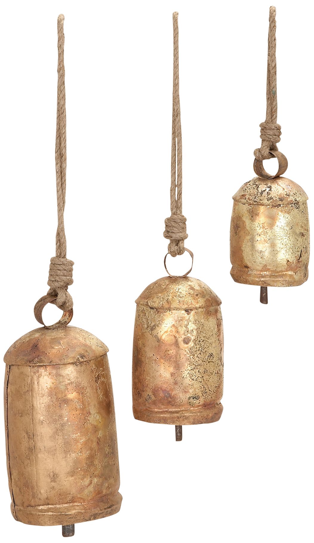 Image 2 Wilbur Gold Metal Decorative Cow Bells with Ropes Set of 3