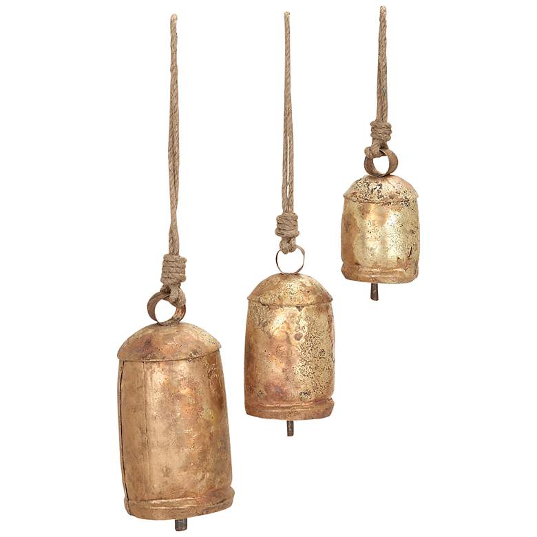 Image 2 Wilbur Gold Metal Decorative Cow Bells with Ropes Set of 3