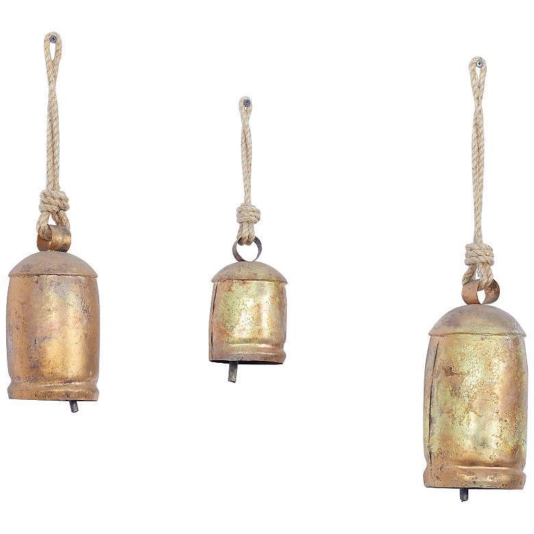 Image 5 Wilbur Gold Metal Decorative Cow Bells with Ropes Set of 3 more views