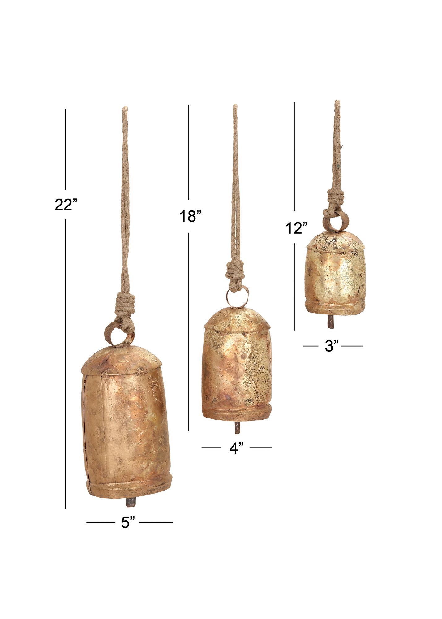 Image 6 Wilbur Gold Metal Decorative Cow Bells with Ropes Set of 3 more views