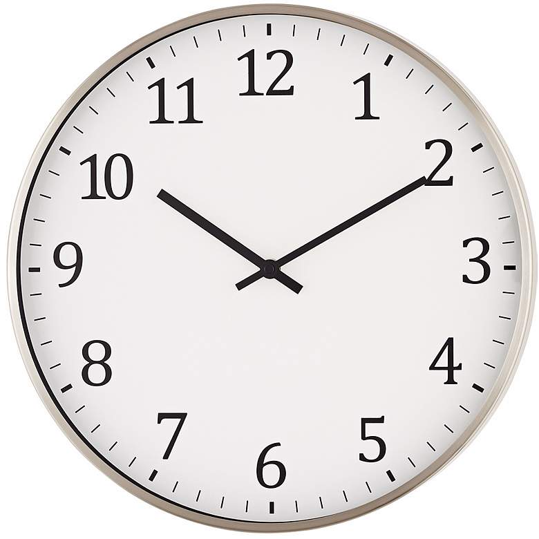 Image 1 Wilburton Satin Nickel 14 inch Round Metal Wall Clock