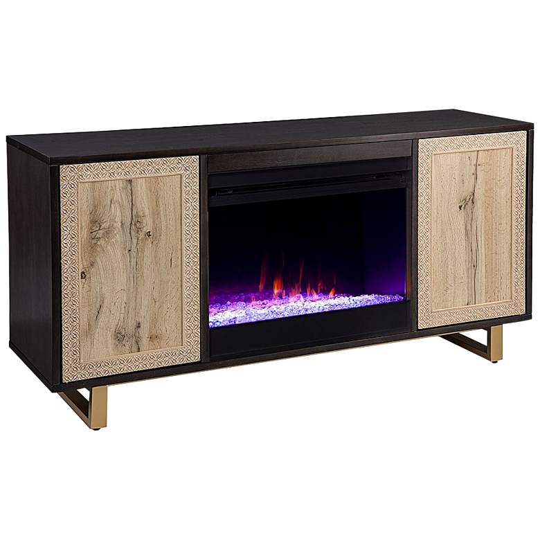 Image 2 Wilconia 54 1/4"W Brown Natural Color Changin LED Fireplace