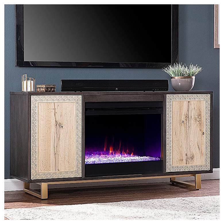 Image 1 Wilconia 54 1/4 inchW Brown Natural Color Changin LED Fireplace