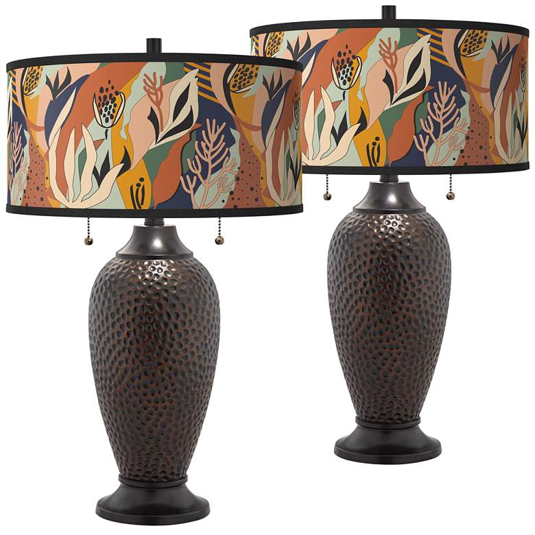 Image 1 Wild Desert Zoey Hammered Oil-Rubbed Bronze Table Lamps Set of 2