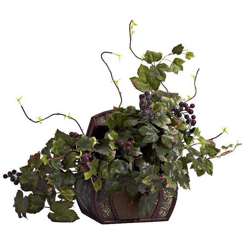 Image 1 Wild Grape Leaf 24 inch Wide Faux Plant in a Treasure Chest Pot
