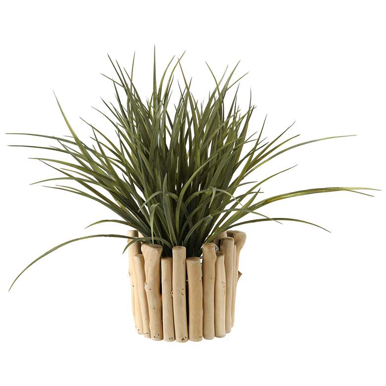 Image 1 Wild Grass 16 inchW Faux Plant in Wood and Glass Planter