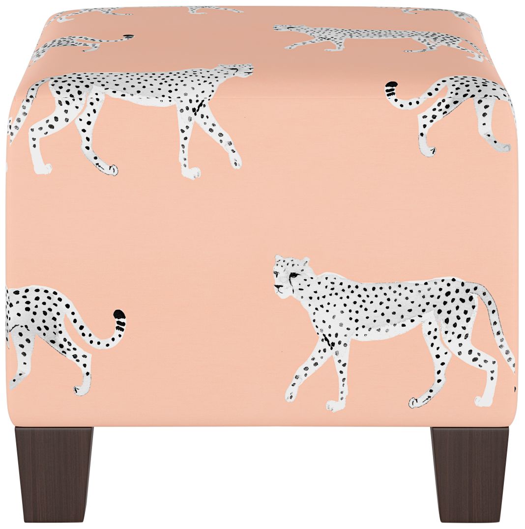 Image 4 Wilding Cheetah Walk White and Blush Fabric Square Ottoman - Made to Order more views