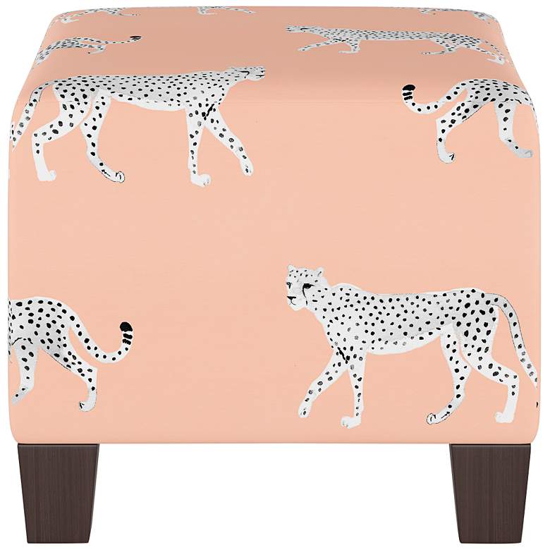 Image 4 Wilding Cheetah Walk White and Blush Fabric Square Ottoman more views