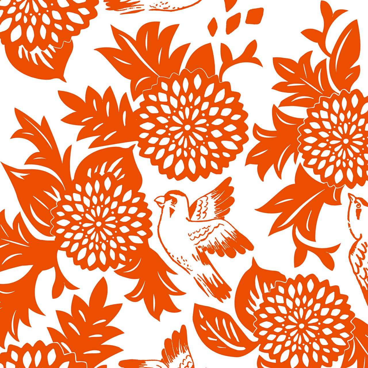 Image 2 Wilding Garden Bird Orange Fabric Nail Button Square Ottoman Made to Order more views