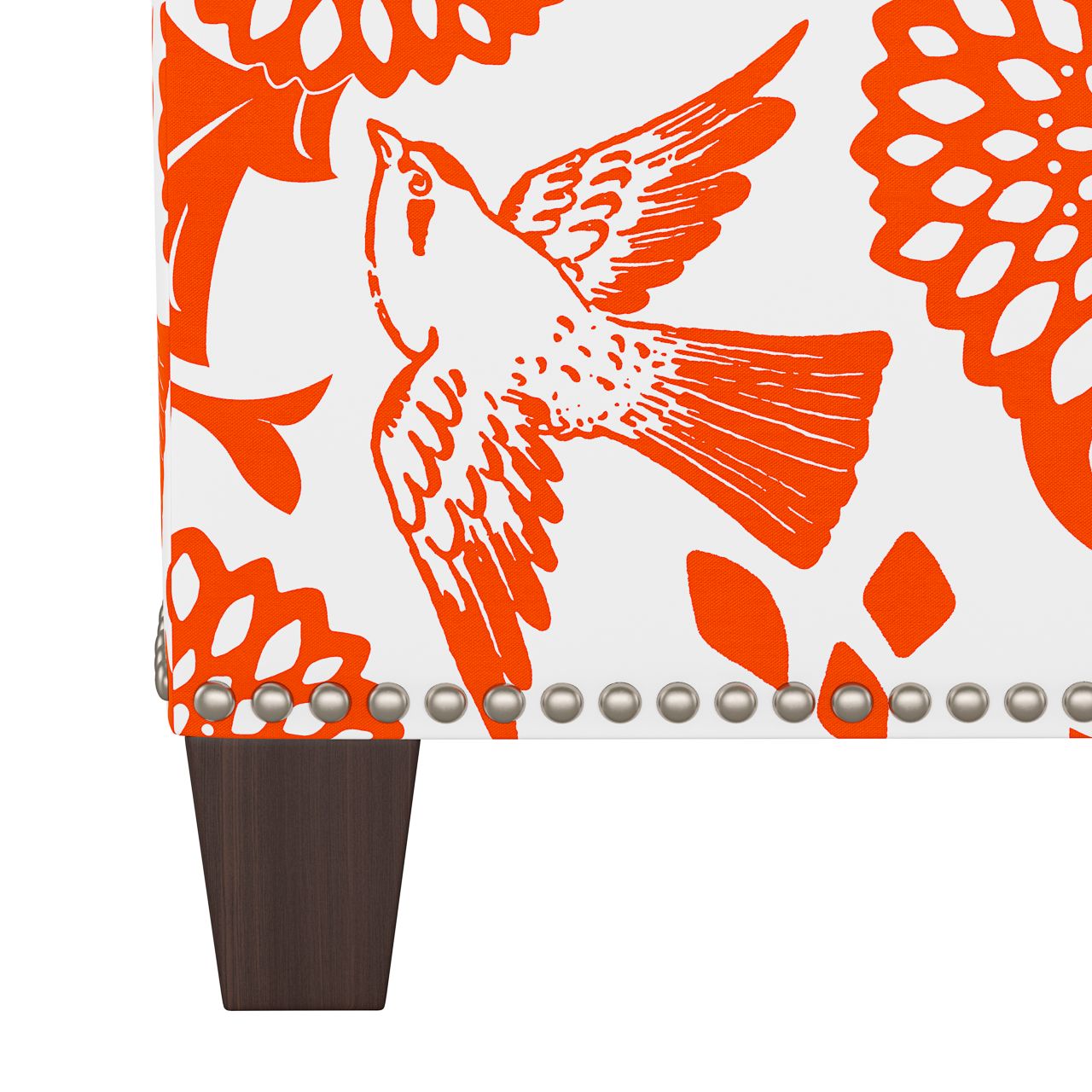 Image 3 Wilding Garden Bird Orange Fabric Nail Button Square Ottoman Made to Order more views