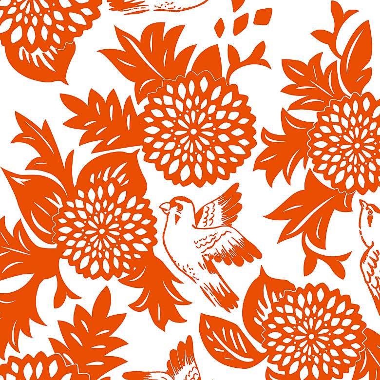 Image 2 Wilding Garden Bird Orange Fabric Nail Button Square Ottoman more views