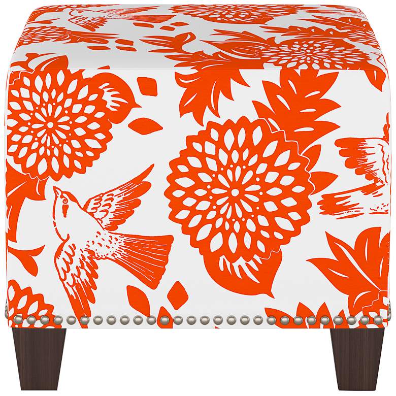 Image 4 Wilding Garden Bird Orange Fabric Nail Button Square Ottoman more views