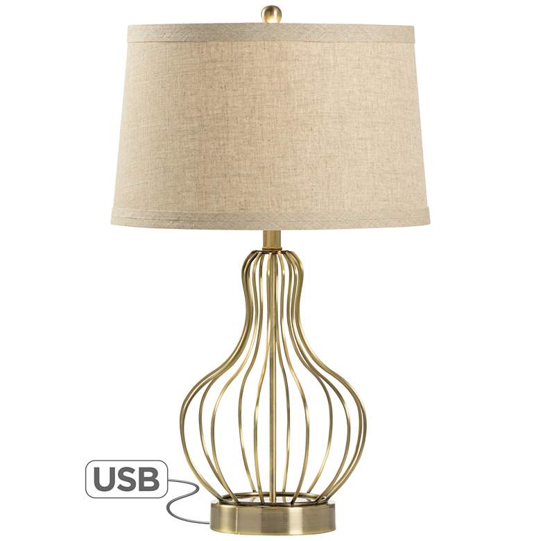 Image 1 Wildwood Asher Antique Brass Metal Table Lamp with USB Port