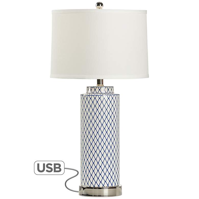 Image 1 Wildwood Betsy Blue and White Ceramic Table Lamp w/ USB Port