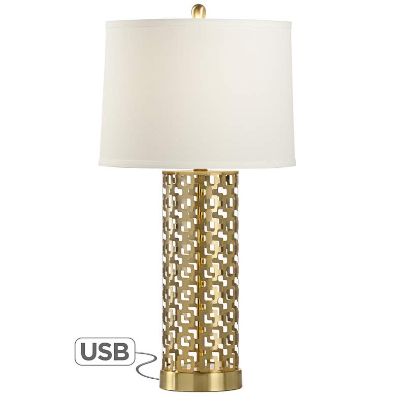 Image 1 Wildwood Deena Antique Brass Metal Table Lamp with USB Port