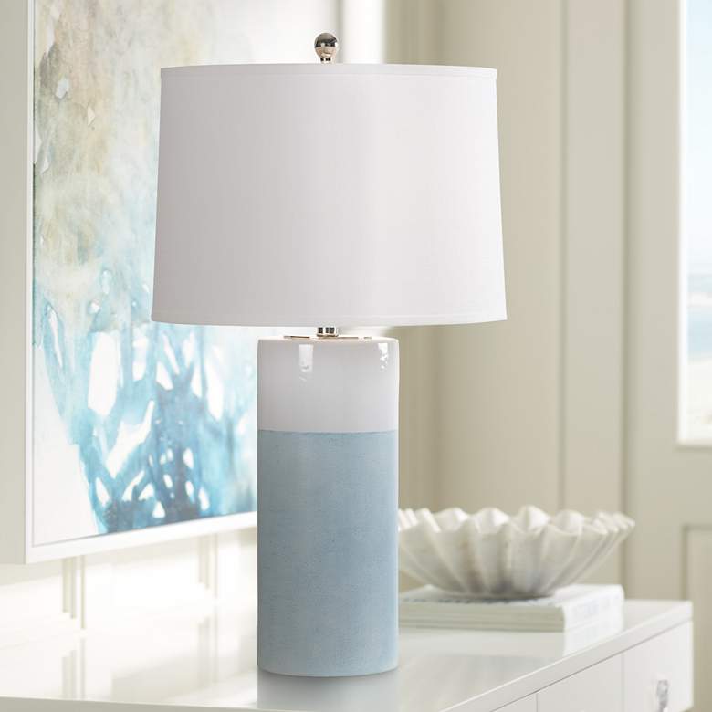 Image 1 Wildwood Destin Aqua White Ceramic Column Accent Table Lamp