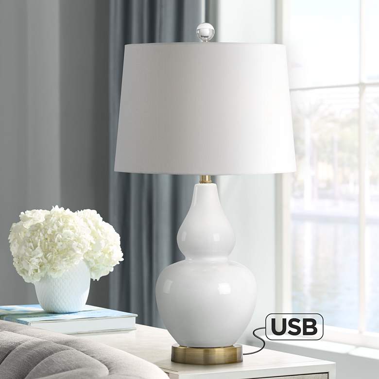 Image 1 Wildwood Ellis White Glaze Ceramic Table Lamp with USB Port