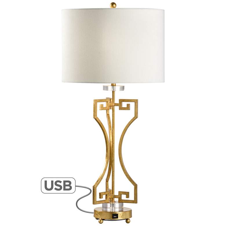 Image 1 Wildwood Greek Key Gold Metal Table Lamp w/ USB Port