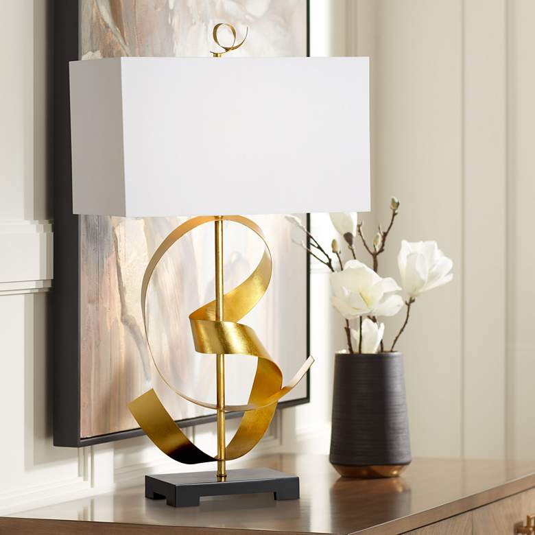 Image 1 Wildwood Ribbon Twirl 25" High Antique Gold Leaf Metal Table Lamp