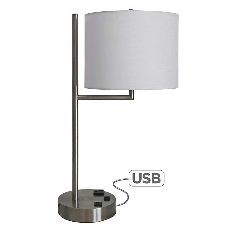 Image 1 Wiles 20 inchH Brushed Nickel Accent Table Lamp with USB Port