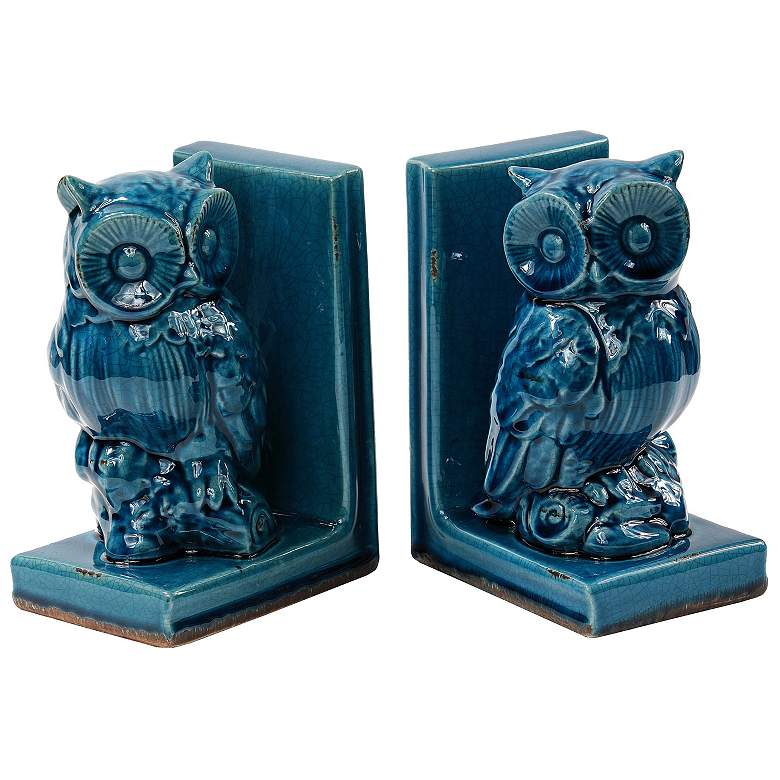 Image 1 Wiley 2-Piece Blue Owl Bookends