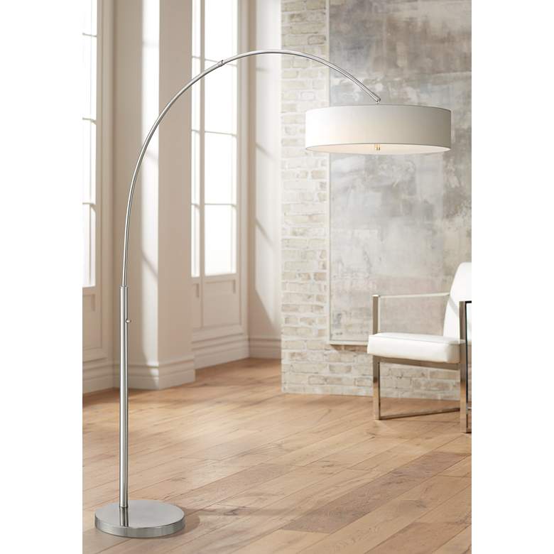 Image 1 Wilkerson Brushed Nickel LED Arc Floor Lamp with White Shade