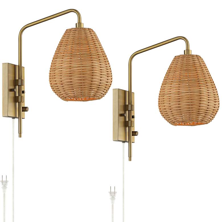 Willa Warm Gold Plug-In Swing Arm Wall Lamps Set of 2