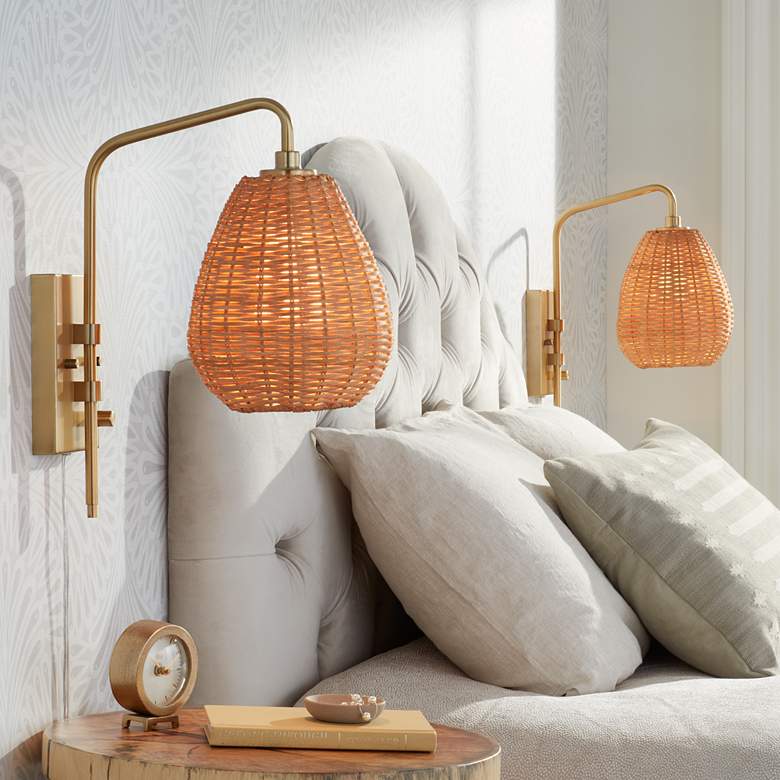 Image 1 Willa Warm Gold Plug-In Swing Arm Wall Lamps Set of 2